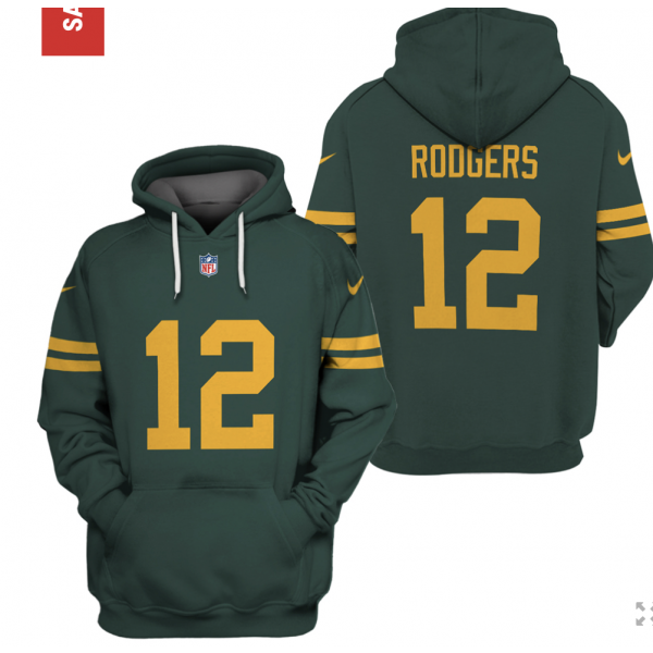 Men's Green Bay Packers #12 Aaron Rodgers 2021 Green Pullover Hoodie Men's Green Bay Packers #12 Aaron Rodgers 2021 Green Pullover Hoodie